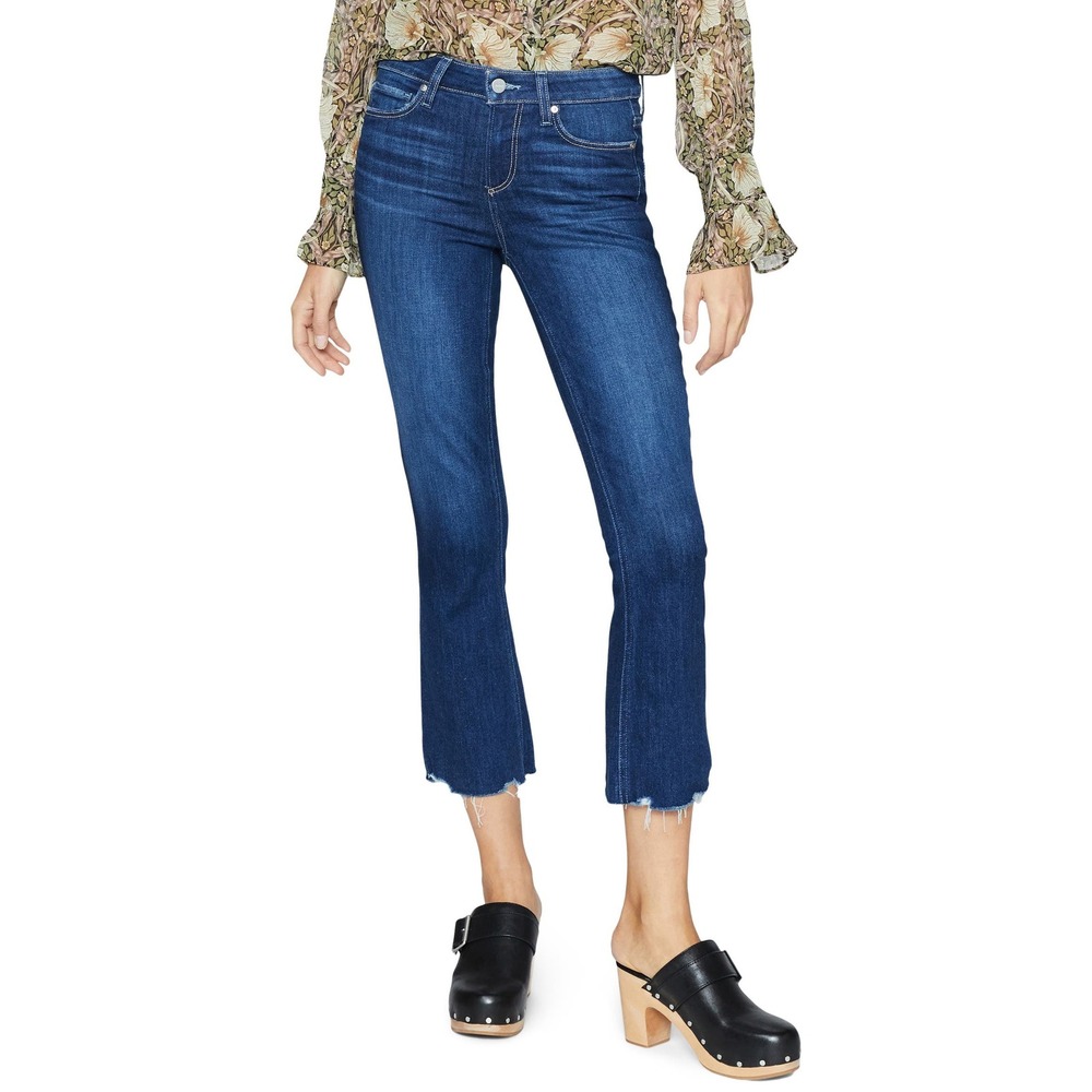 Paige Shelby Ambience Dark Wash Mid Rise Raw Hem Crop Flare Jeans 27 NWOT!